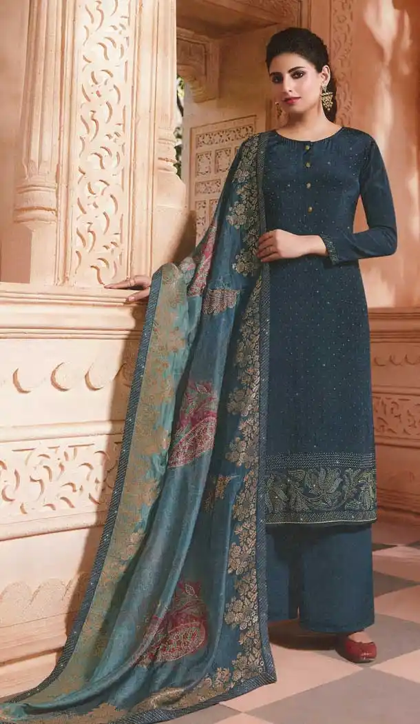 Enigmatic Dark Grey Color Crepe Designer Party Wear Palazzo Salwar Kameez -77306886