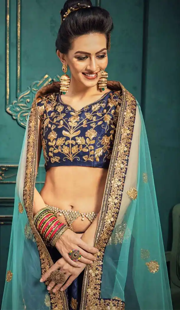 Navy Blue Color Art Silk Designer Traditional Wear Lehenga Choli -77476998