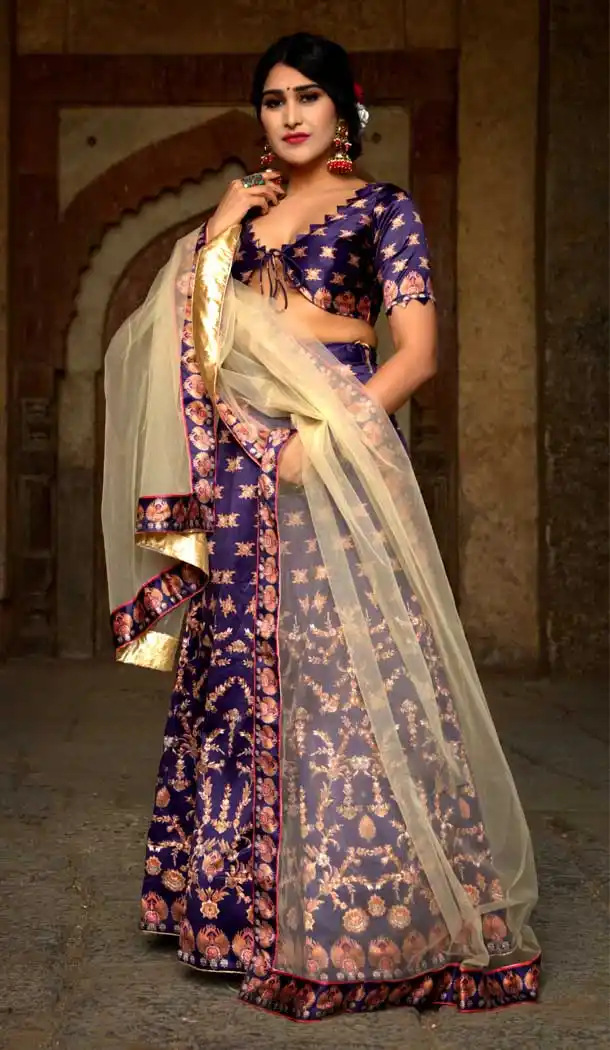 Purple Color Satin Digital Printed Party Wear Lehenga Choli -77647145