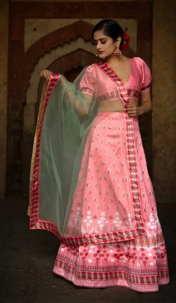 Fantastical Pink Color Satin Digital Printed Party Wear Lehenga Choli -77647146