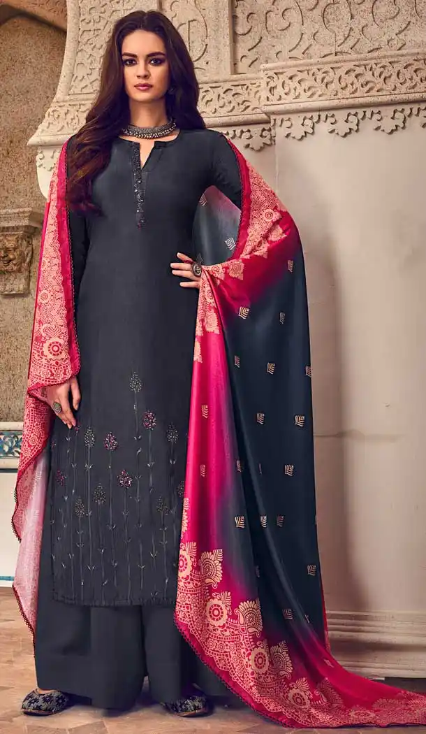 Ethnic Black Color Pure Tusar Casual Party Wear Palazzo Salwar Suit -796497257