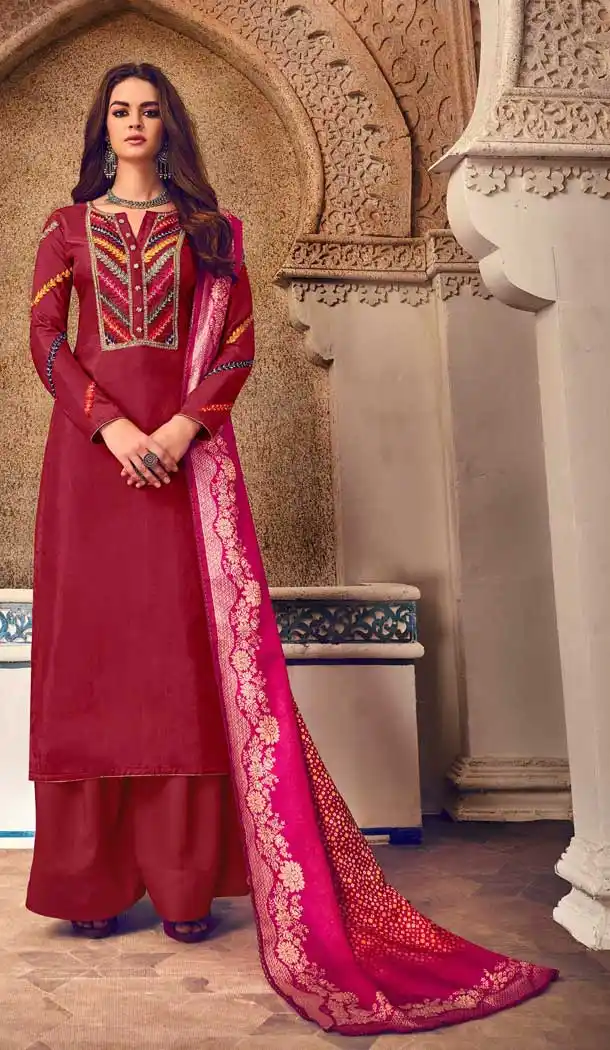 Marvelous Maroon Color Pure Tusar Casual Party Wear Palazzo Salwar Suit -796497260