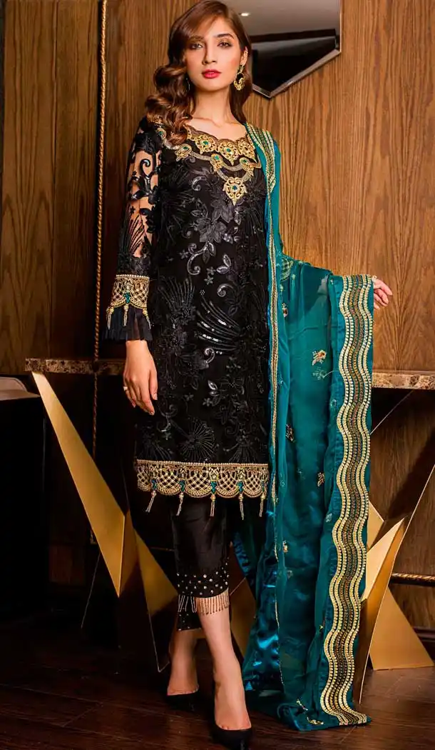 Captivating Black Color Butterfly Net Pakistani Style Party Wear Dresses -798697468