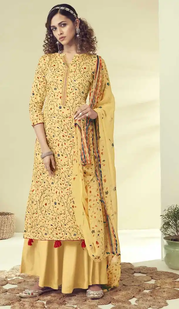 Yellow Color Pure Zam Cotton Pakistani Style Casual Dresses -799197516