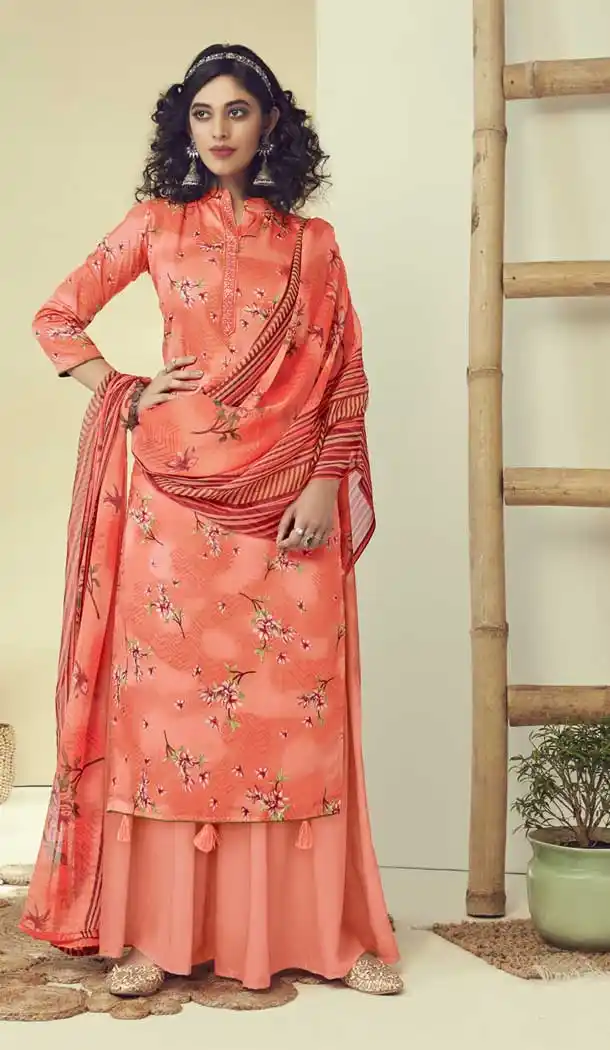 Orange Color Pure Zam Cotton Pakistani Style Casual Dresses -799197517