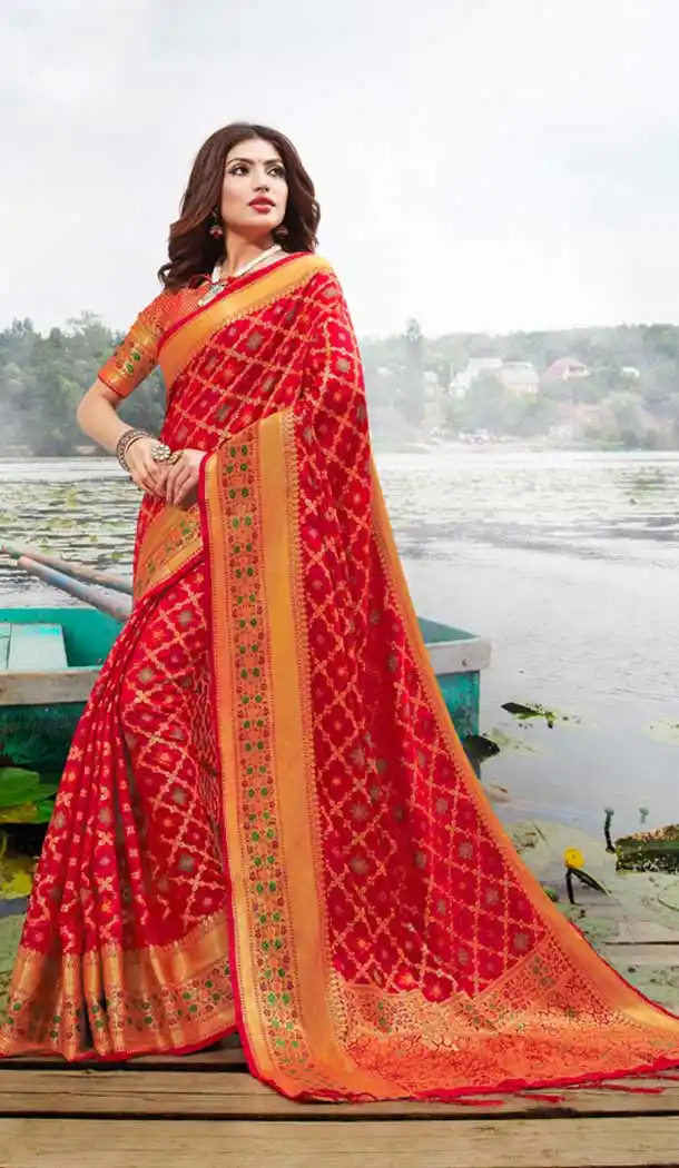 Red Color Jacquard Silk Tradetional Party Wear Saree Blouse -798197438