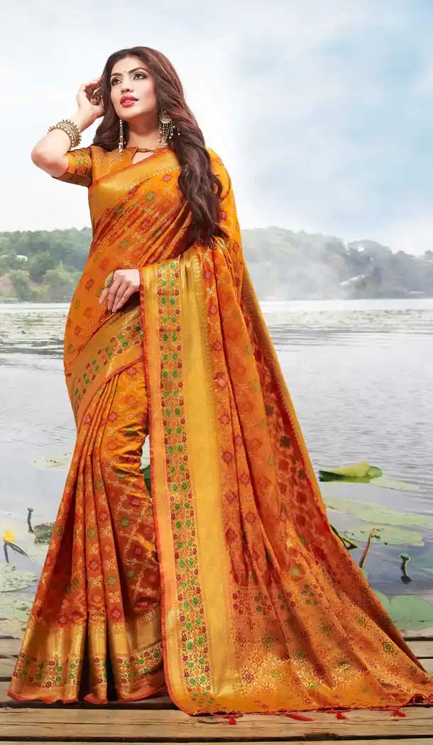 Orange Color Jacquard Silk Tradetional Party Wear Saree Blouse -798197440