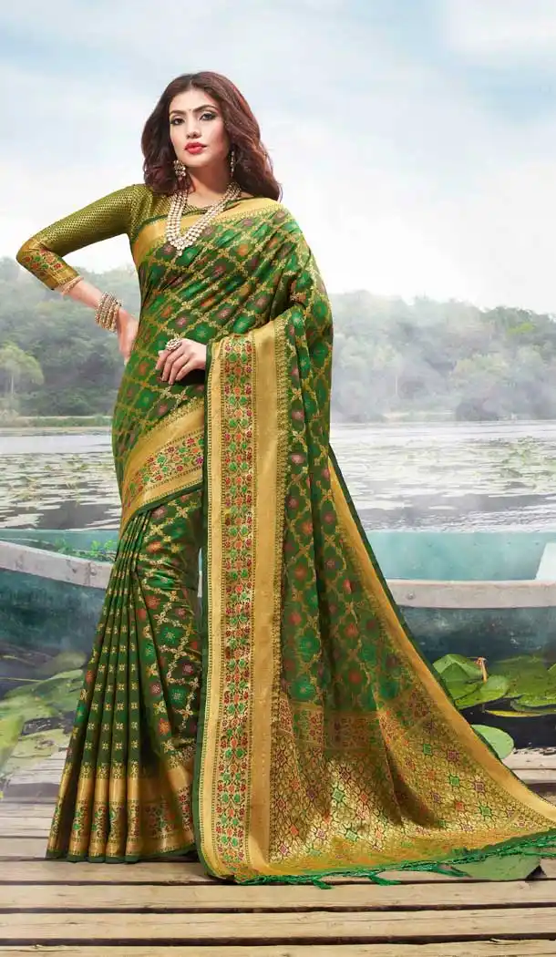 Green Color Jacquard Silk Tradetional Party Wear Saree Blouse -798197442