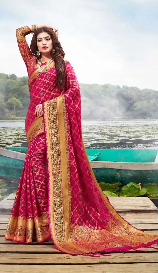 Rani Pink Color Jacquard Silk Tradetional Party Wear Saree Blouse -798197443
