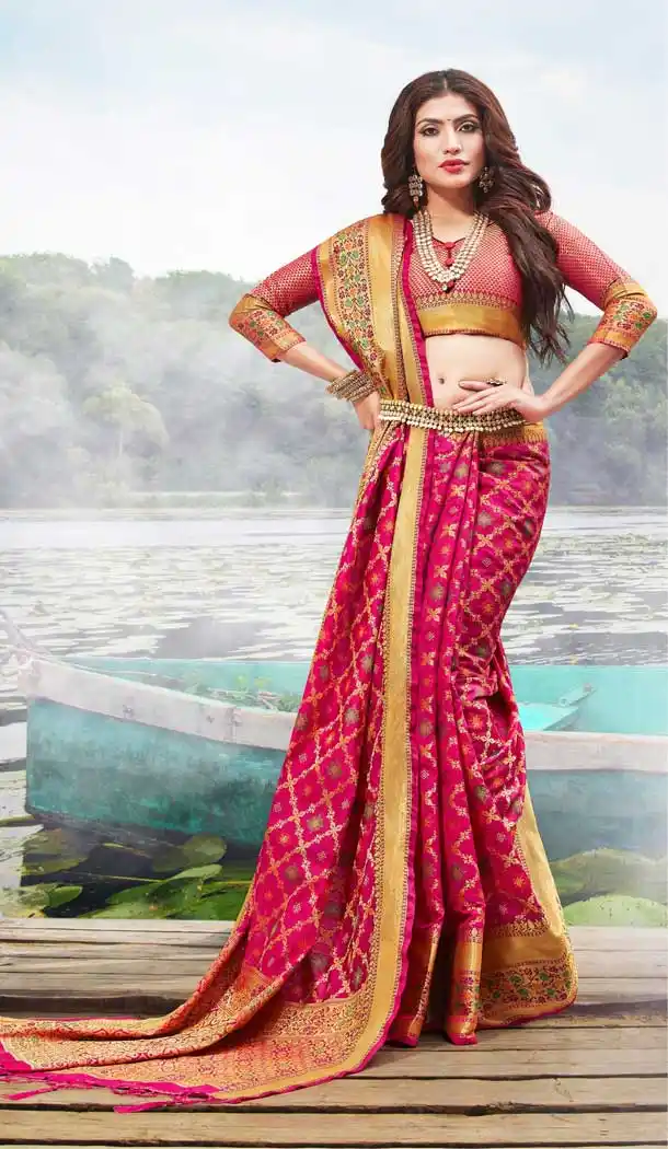 Rani Pink Color Jacquard Silk Tradetional Party Wear Saree Blouse -798197443