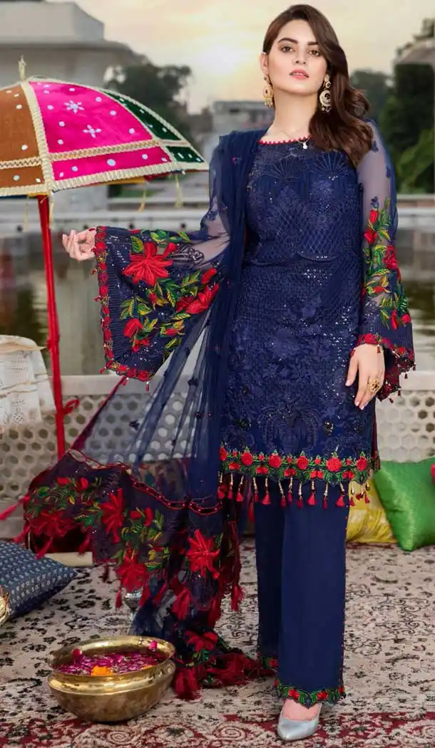 Contemporary Blue Color Georgette Embroidery Pakistani Salwar Kameez -799697588