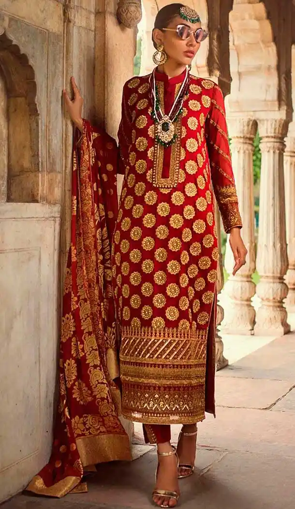 Elegant Red Color Georgette Embroidery Pakistani Salwar Kameez -799697592