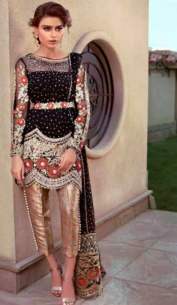 Black Color Georgette Embroidery Pakistani Salwar Kameez -799697601