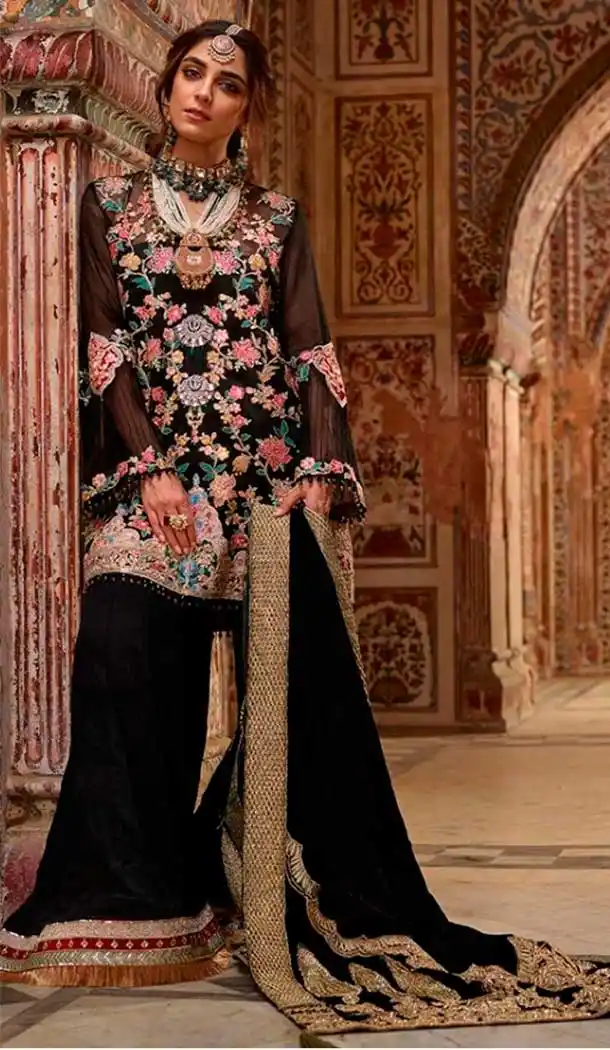 Beautiful Black Color Georgette Embroidery Pakistani Salwar Kameez -799697605