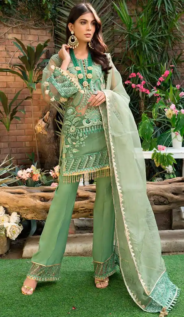 Green Color Butter Fly Net Embroidery Pakistani Salwar Kameez -799697607