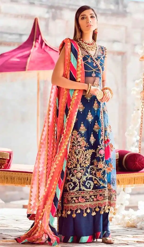 Blue Color Butter Fly Net Embroidery Pakistani Salwar Kameez -799697611