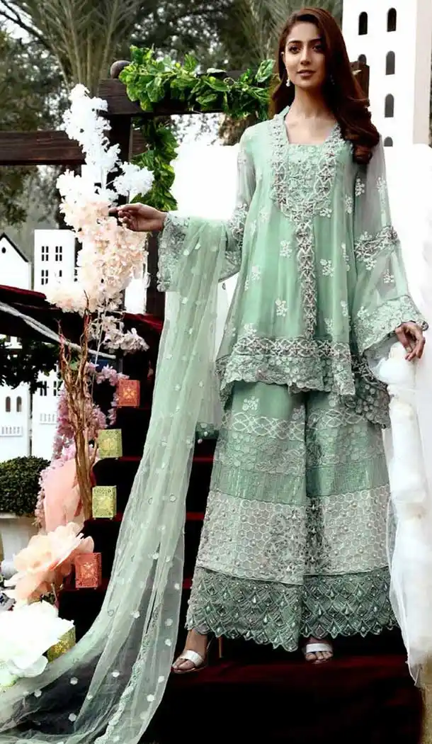 Sea Green Color Georgette Embroidery Pakistani Salwar Kameez -799697616