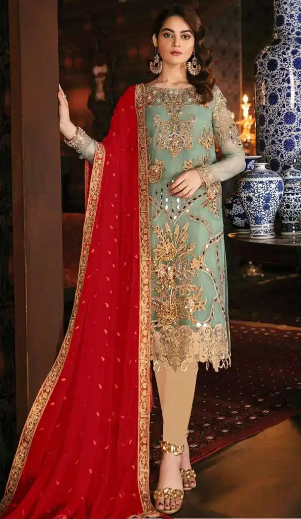 Sea Green Color Georgette Party Wear Pakistani Designer Salwar Kameez -799797619