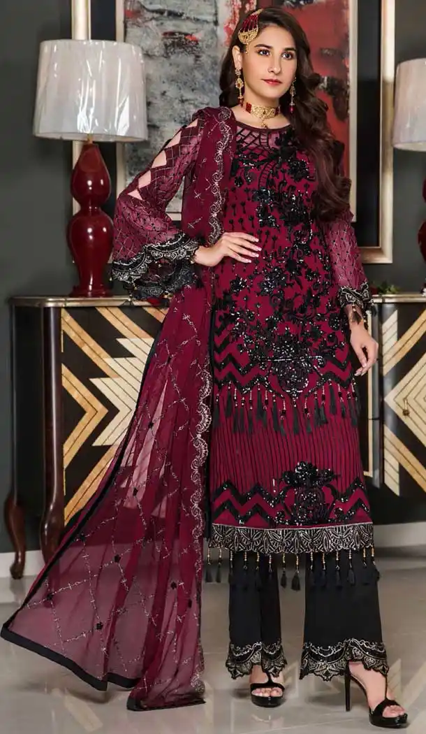 Maroon Color Georgettet Party Wear Pakistani Designer Salwar Kameez -799797622