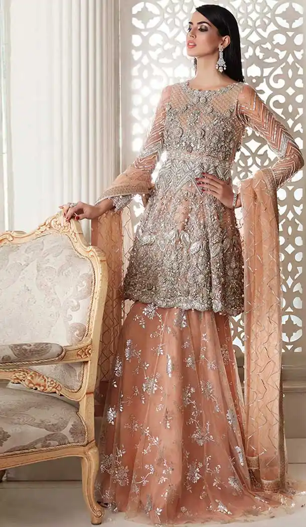 Coffee Color Butter Fly Net Party Wear Pakistani Designer Salwar Kameez -799797638