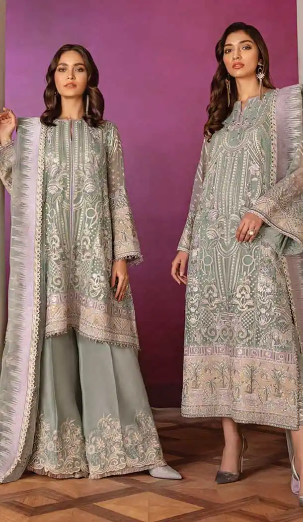 Grey Color Butter Fly Net Party Wear Pakistani Designer Salwar Kameez -799797644