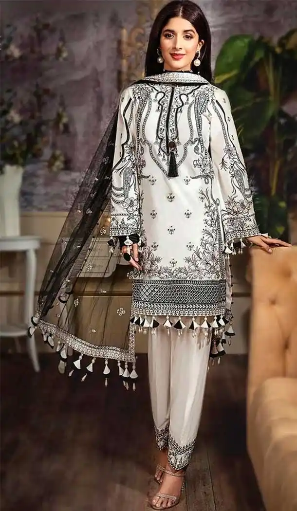 Off White Color Jam Silk Party Wear Pakistani Designer Salwar Kameez -799797653