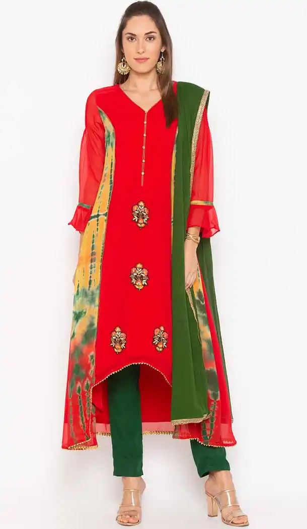 Red Color Georgette Designer Readymade Plus Size Salwar Kameez -800197702