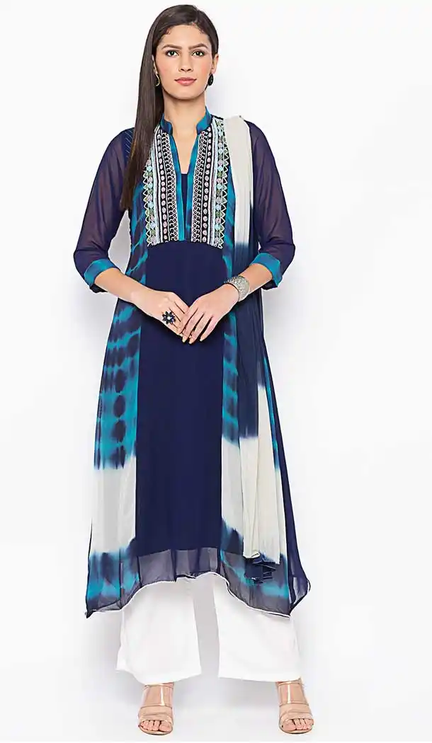 Dark Blue Color Georgette Designer Readymade Plus Size Salwar Kameez -800197706