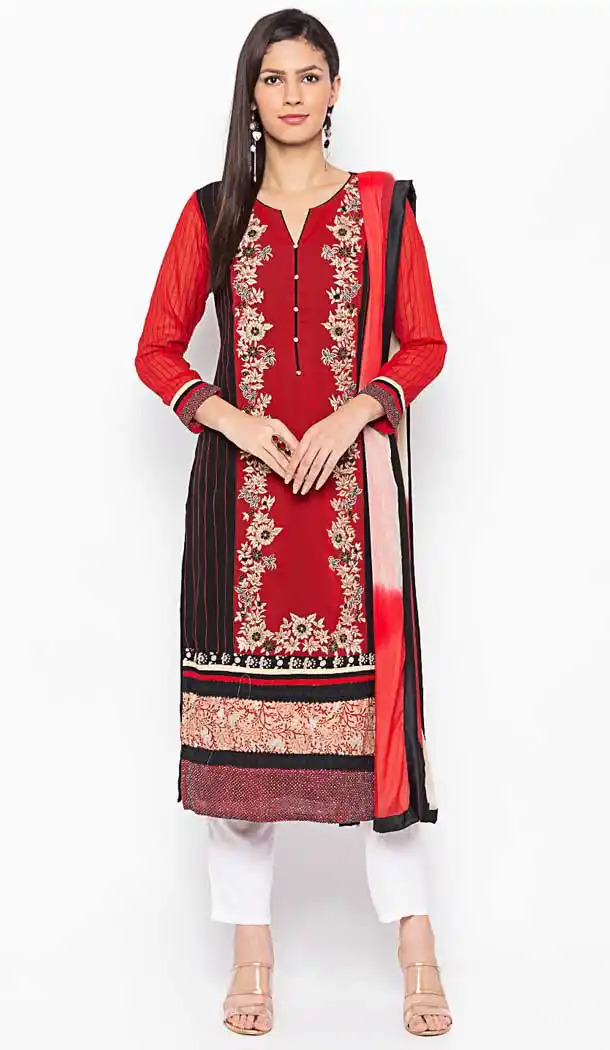 Appealing Red Color Georgette Designer Readymade Plus Size Salwar Kameez -800197708