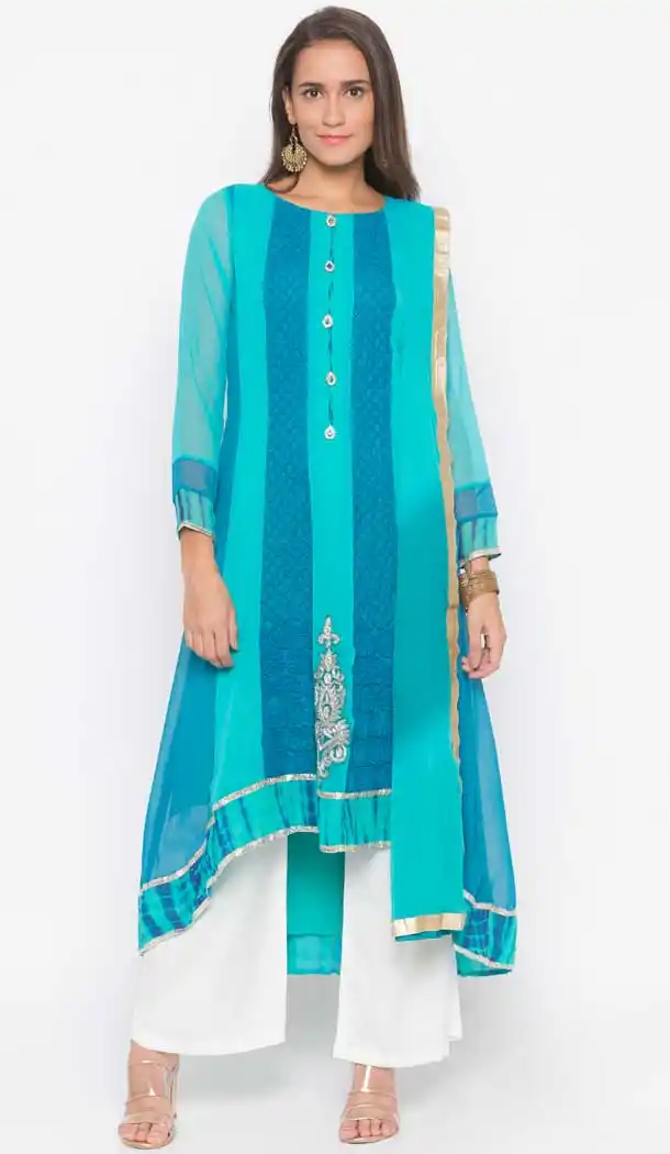 Light Blue Color Georgette Designer Readymade Plus Size Salwar Kameez -800197709