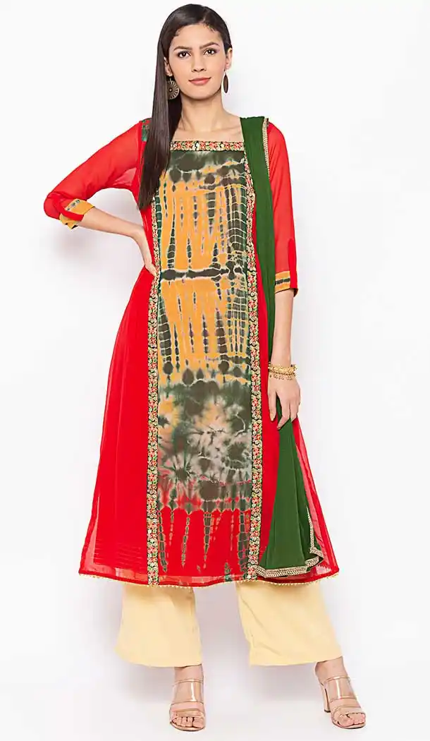 Lovely Red Color Georgette Designer Readymade Plus Size Salwar Kameez -800197710