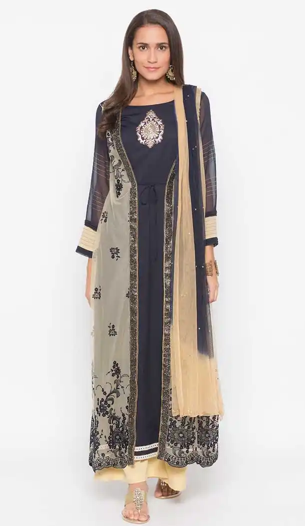 Beige Color Net Designer Readymade Plus Size Salwar Kameez -800197712