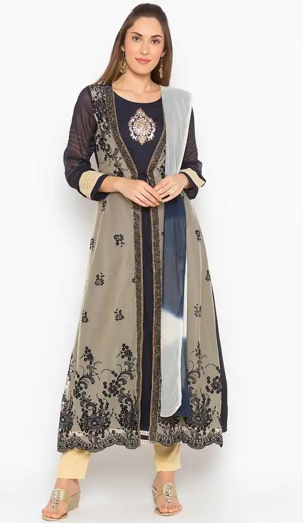 Attractive Beige Color Net Designer Readymade Plus Size Salwar Kameez -800197713