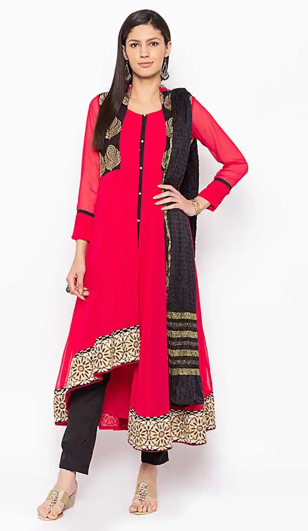 Coral Color Georgette Designer Readymade Plus Size Salwar Kameez -800197714