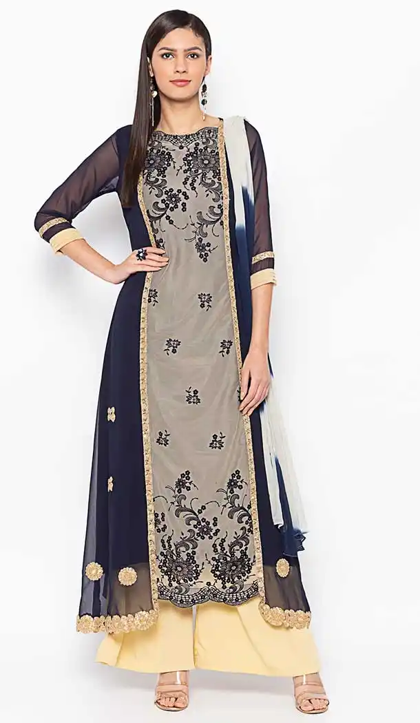 Alluring Navy Blue Color Net Designer Readymade Plus Size Salwar Kameez -800197718