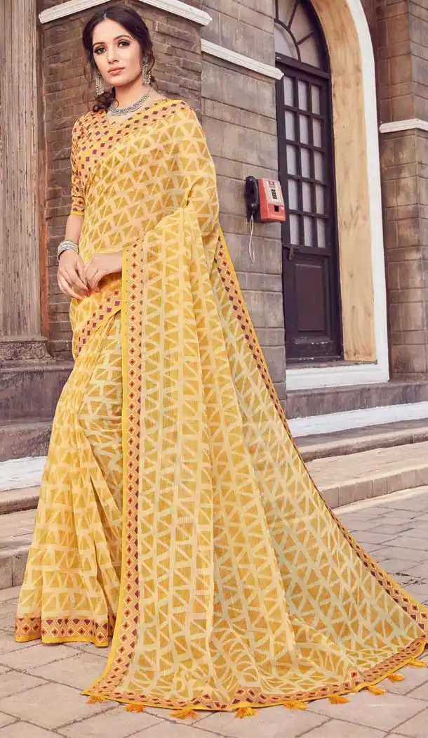 Yellow Color Noor Silk Cotton Fancy Casual Office Wear Saree Blouse -797697391