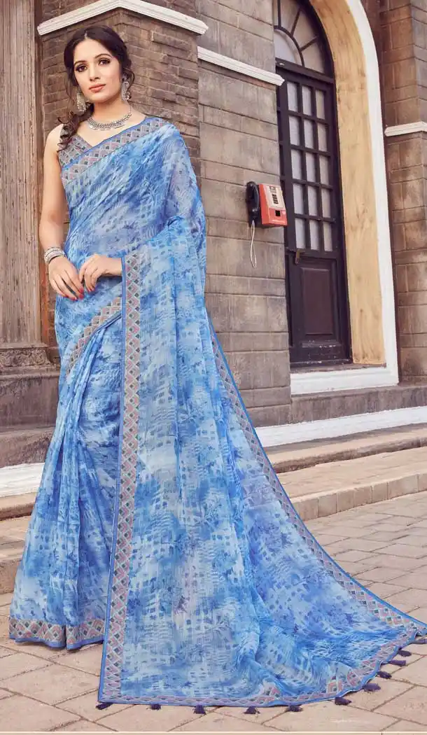 Blue Color Noor Silk Cotton Fancy Casual Office Wear Saree Blouse -797697392