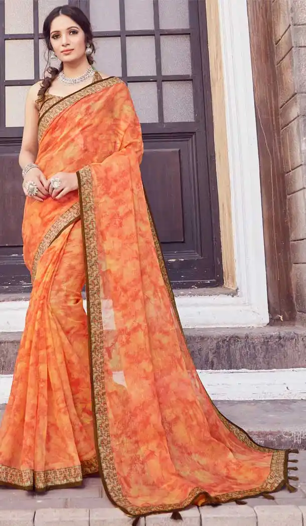 Glamorous Orange Color Noor Silk Cotton Fancy Casual Office Wear Saree Blouse -797697397