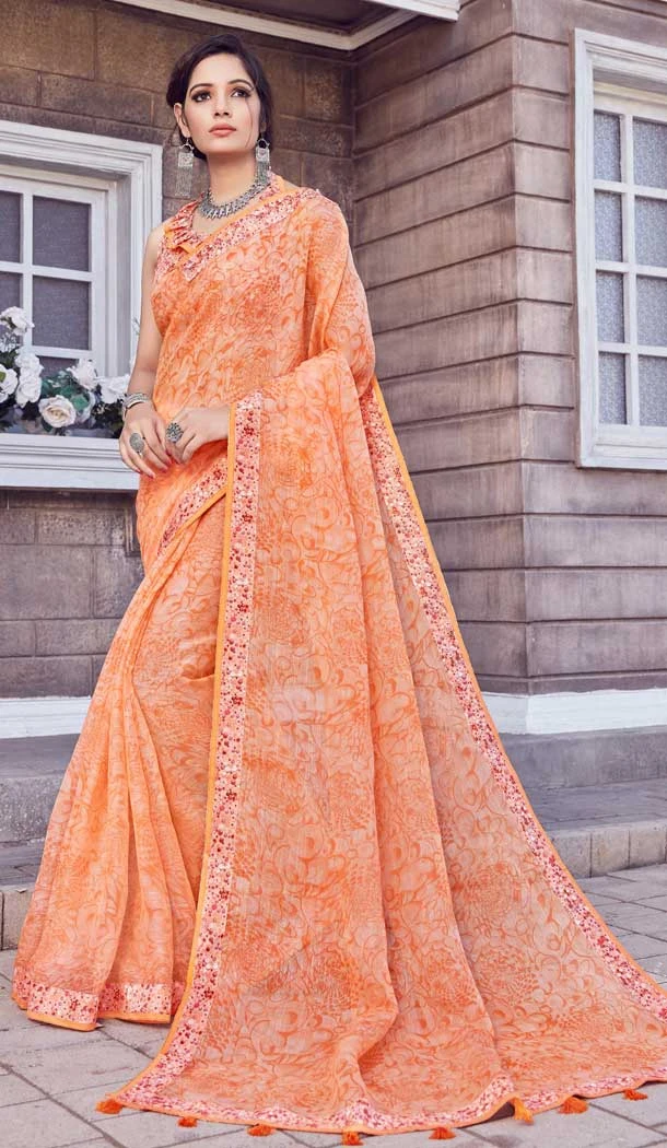 Ethnic Orange Color Noor Silk Cotton Fancy Casual Office Wear Saree Blouse -797697400
