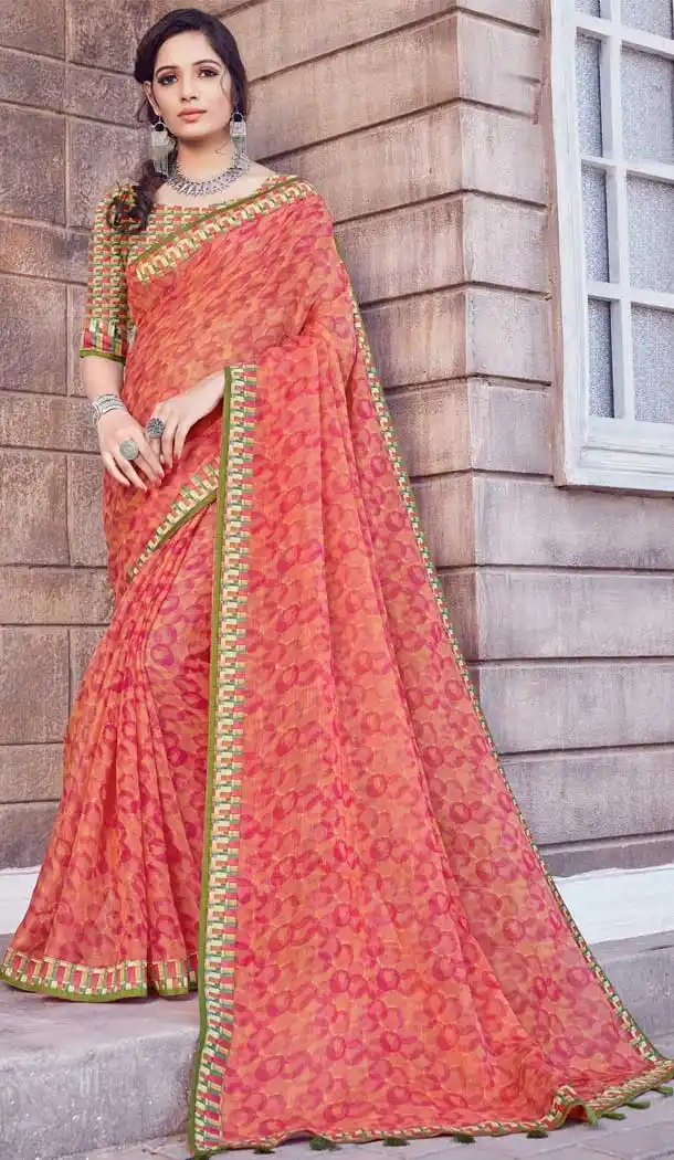 Tomato Red Color Noor Silk Cotton Fancy Casual Office Wear Saree Blouse -797697402