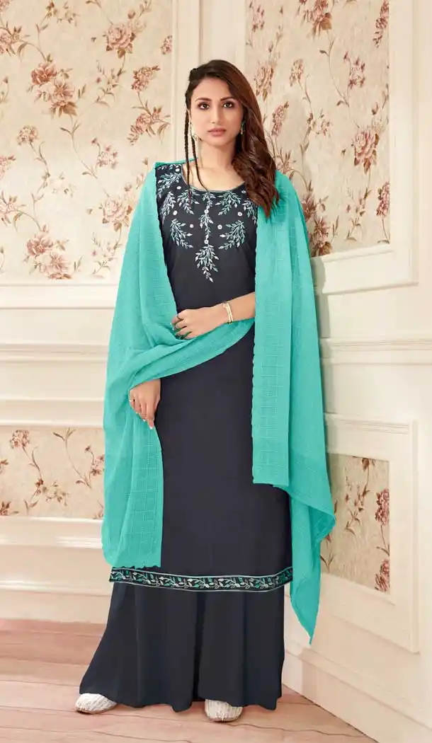 Black Color Pure Jam Cotton Evening Party Wear Palazzo Suit -800497740