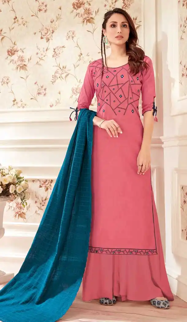 Pretty Peach Color Pure Jam Cotton Evening Party Wear Palazzo Suit -800497744
