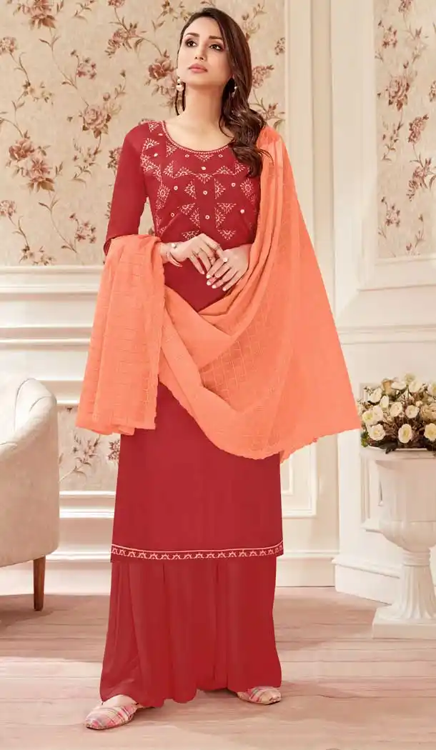 Maroon Color Pure Jam Cotton Evening Party Wear Palazzo Suit -800497746