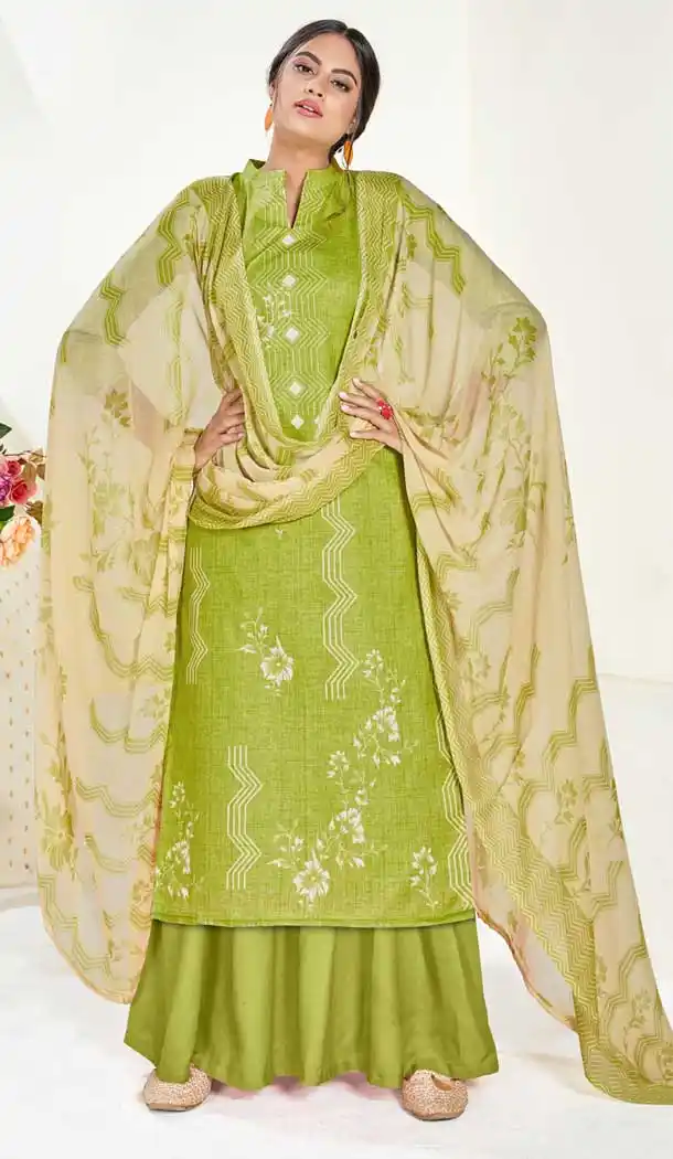 Light Green Color Pure Cambric Cotton Casual Office Wear Palazzo Salwar Suit -801197795