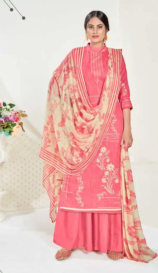 Pink Color Pure Cambric Cotton Casual Office Wear Palazzo Salwar Suit -801197796
