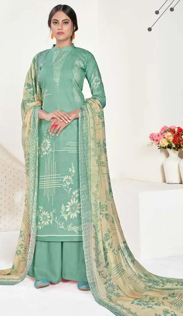 Sea Green Color Pure Cambric Cotton Casual Office Wear Palazzo Salwar Suit -801197797