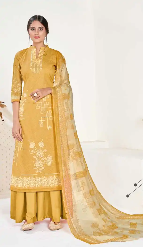 Yellow Color Pure Cambric Cotton Casual Office Wear Palazzo Salwar Suit -801197798