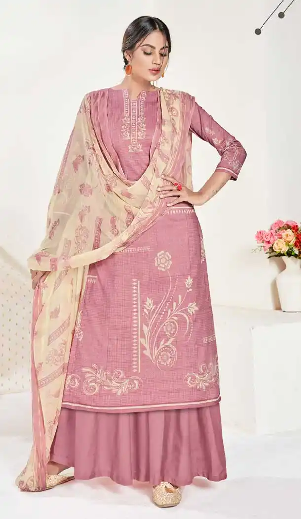 Old Rose Color Pure Cambric Cotton Casual Office Wear Palazzo Salwar Suit -801197799