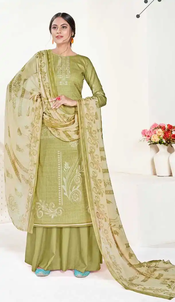 Green Color Pure Cambric Cotton Casual Office Wear Palazzo Salwar Suit -801197800