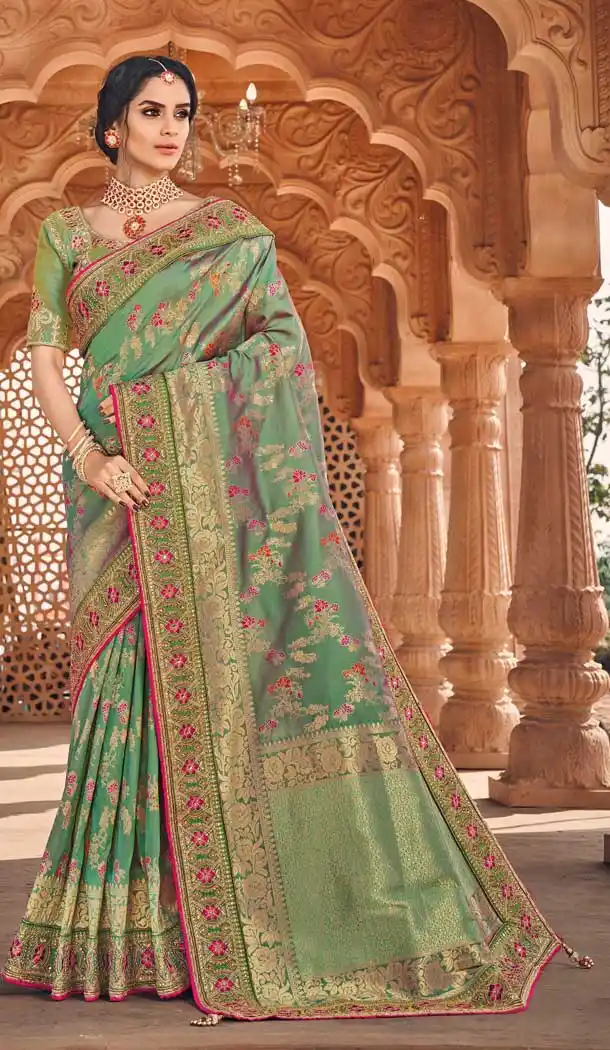 Light Green Color Jacquard Silk Designer Treditional Wedding Saree -77697183